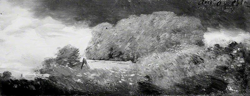 Landscape with Trees and Cottages under a Lowering Sky, detail