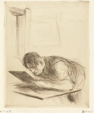 Forain gravant (1ère planche) (Forain Etching) (first plate), by Jean-Louis Forain, ink, 1912