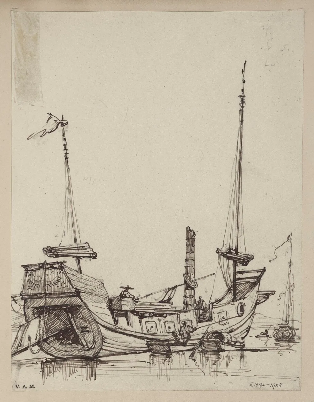 A junk undergoing repairs, by George Chinnery, 19
