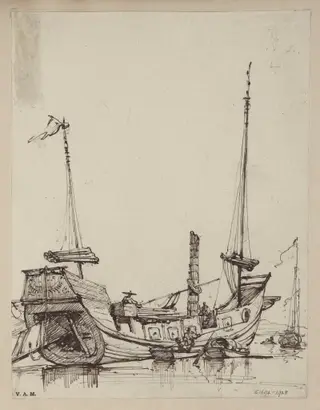 A junk undergoing repairs, by George Chinnery, 19