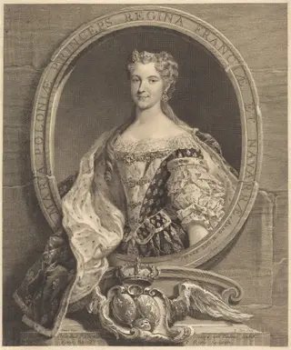 Marie Leszczynska of Poland, Queen of France, by Laurent Cars, ink, 1728
