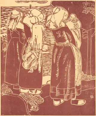 Three Breton Women with Infants, by Armand Séguin, ink, 1894