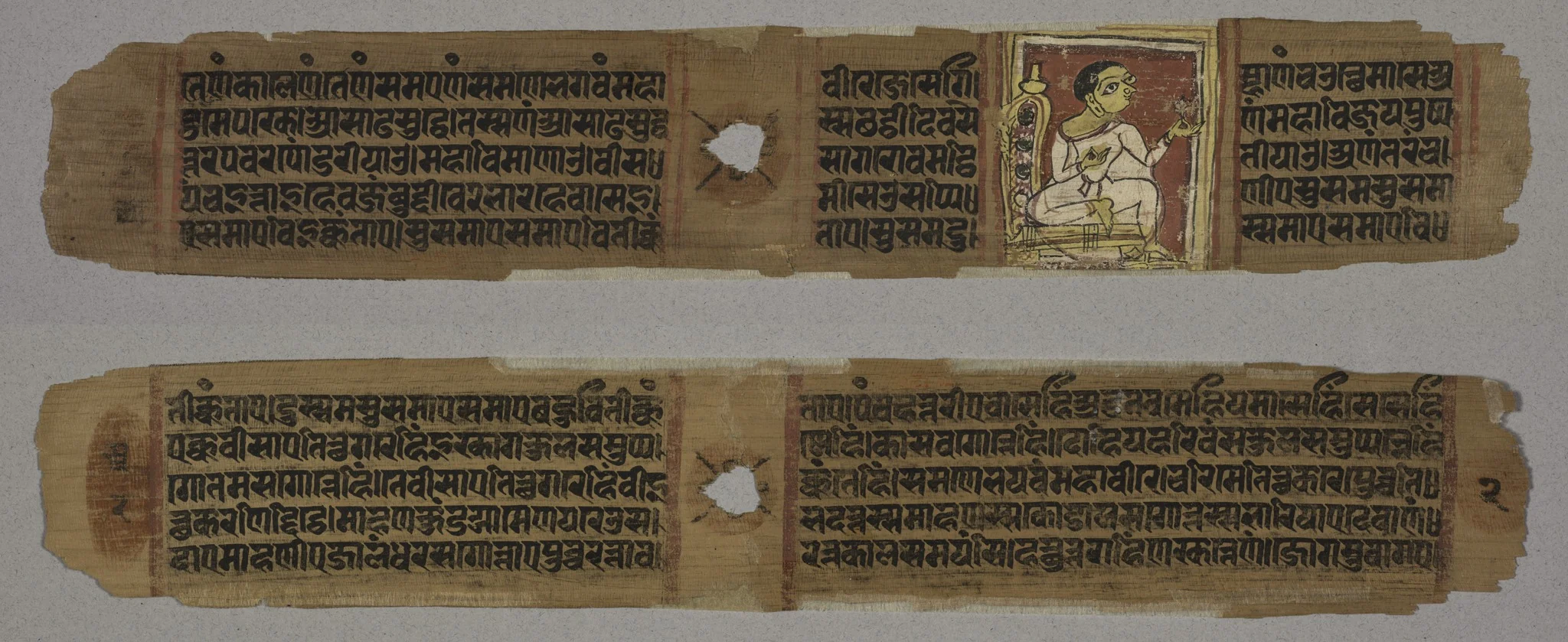 Folio 2, from a Kalpa-sutra and Story of Kalakacharya: Monk Holding a Flower (recto); text (verso), detail