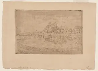 On the Banks of the Loing: Houses by the Water, by Alfred Sisley, ink, 1890