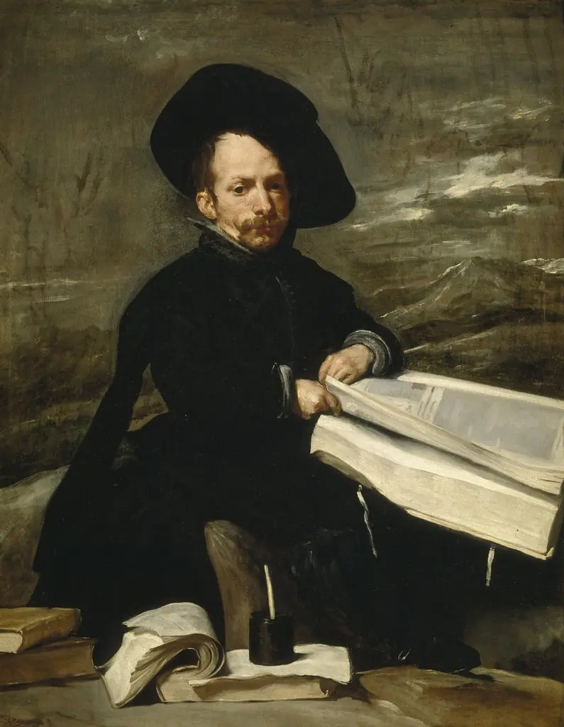 Buffoon with books, formerly known as portrait of "el Primo", by Diego Velázquez, oil, 1640