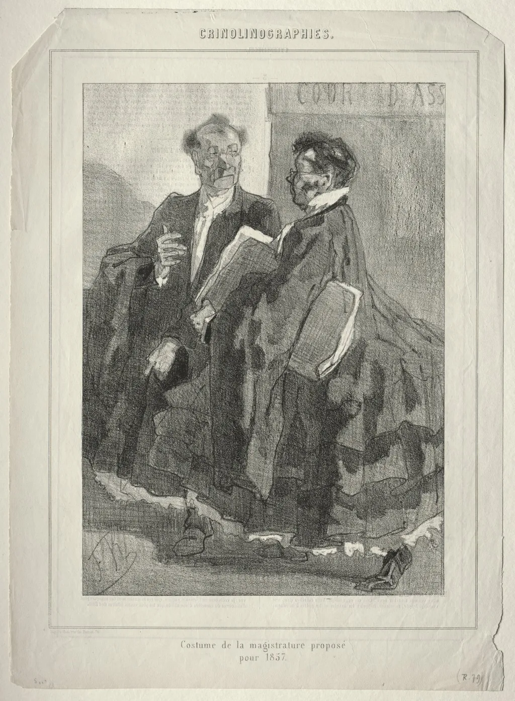 Crinolinographies (Costume de la magistrature proposé pour 1857), by Félicien Rops, 1856