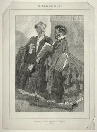 Crinolinographies (Costume de la magistrature proposé pour 1857), by Félicien Rops, 1856