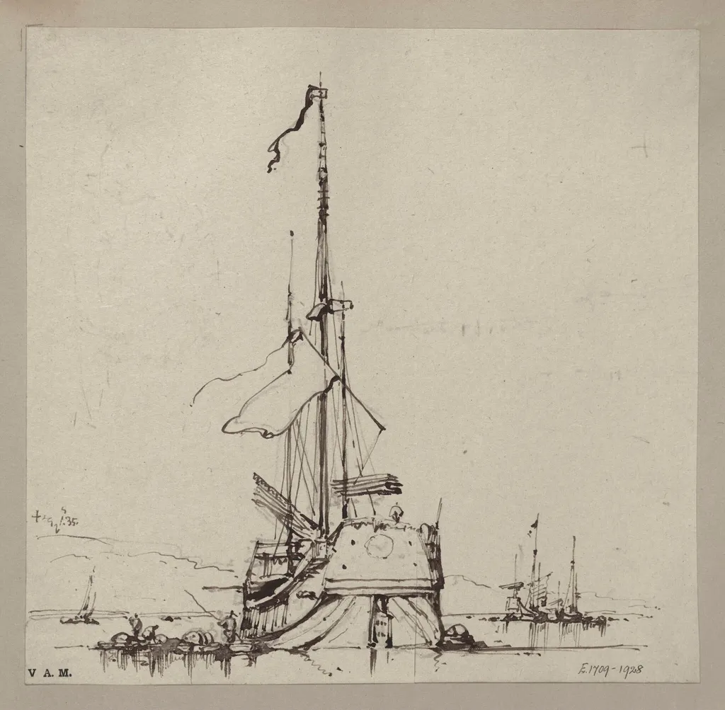 A junk seen from directly behind, by George Chinnery, 6