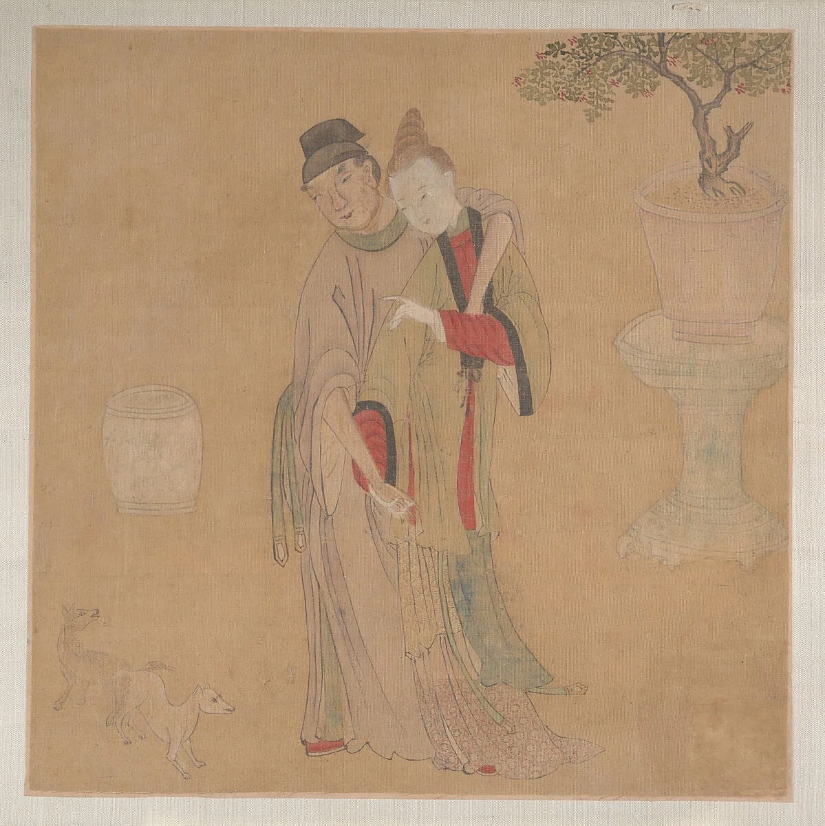 清 佚名 傳勾龍爽 番酋四歡八樂圖 冊頁|Tartar Officer with Blonde Lady, detail