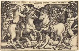 Hercules Abducting Iole, by Sebald Beham, ink, 1544