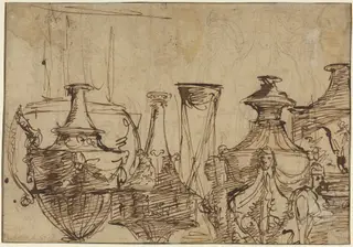 Designs for Vases [verso], by Giuseppe Cades, ink, 1774