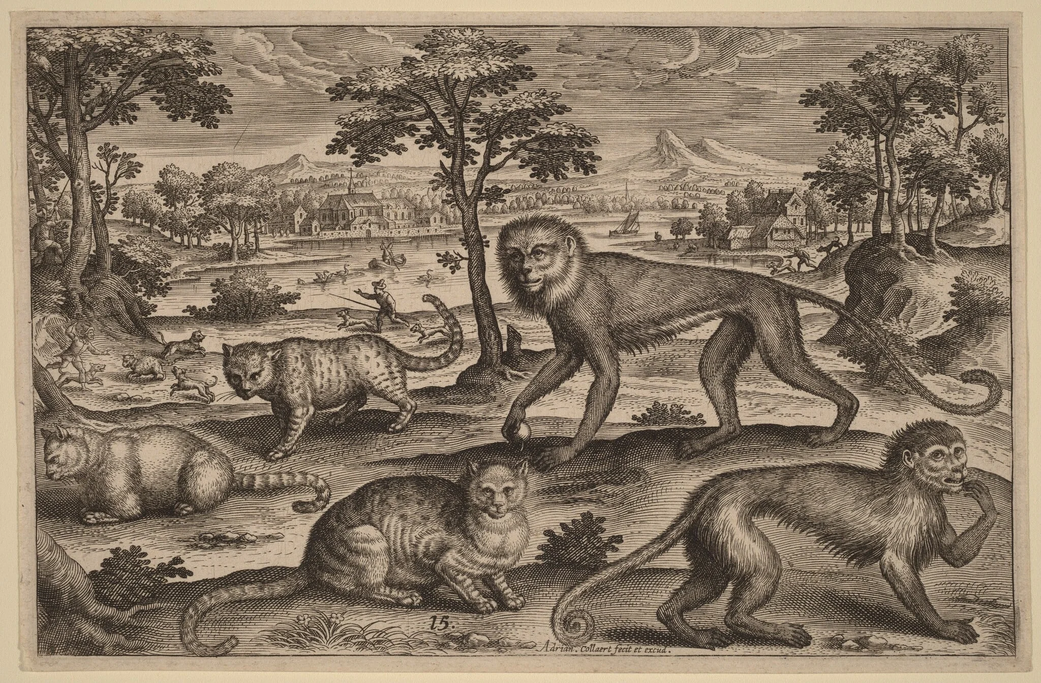 Three Cats and Two Monkeys, detail