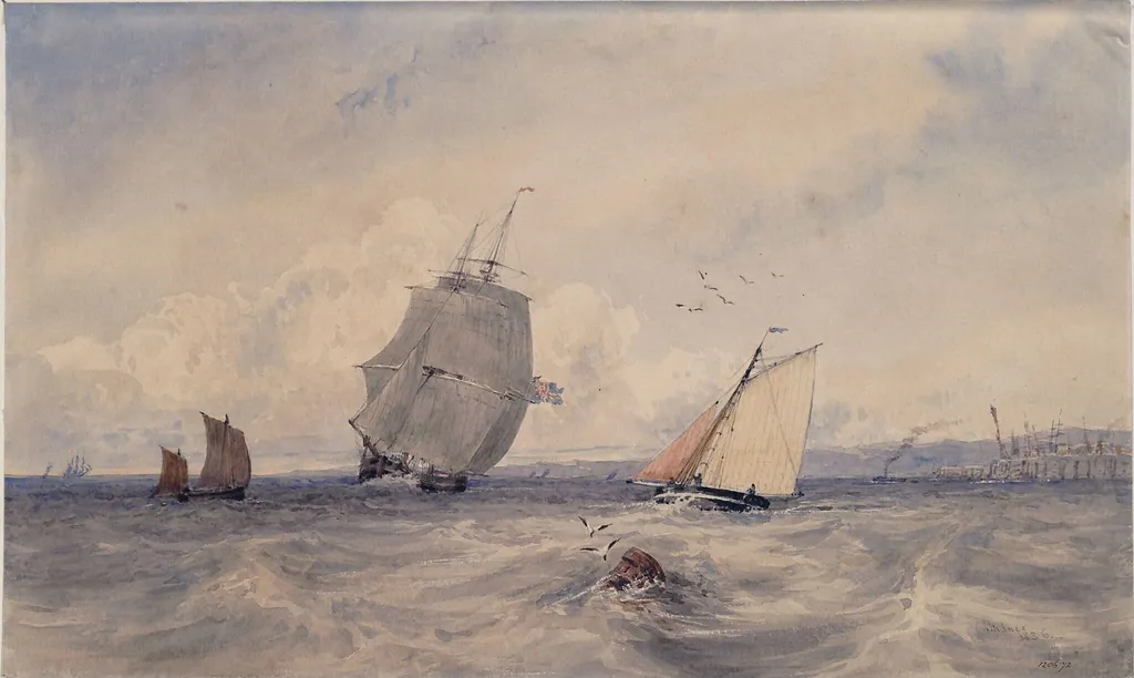 Coasting Vessels with a Harbour, by Joseph Murray Ince, watercolor, 1836