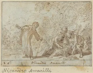 Nicandro and Amarilli, by Johann Wilhelm Baur, ink, 1640