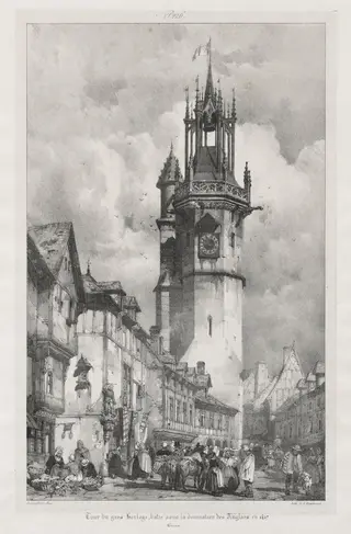 Voyages pittoresques et romantiques dans l'ancienne France,  Normandie:  Tour du Gros-Horloge, Evreux, by Richard Parkes Bonington, 1824