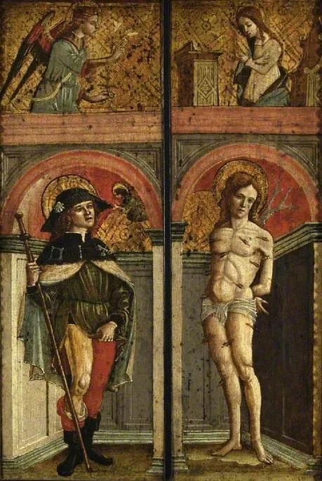 St Roch and St Sebastian; above, The Annunciation, detail