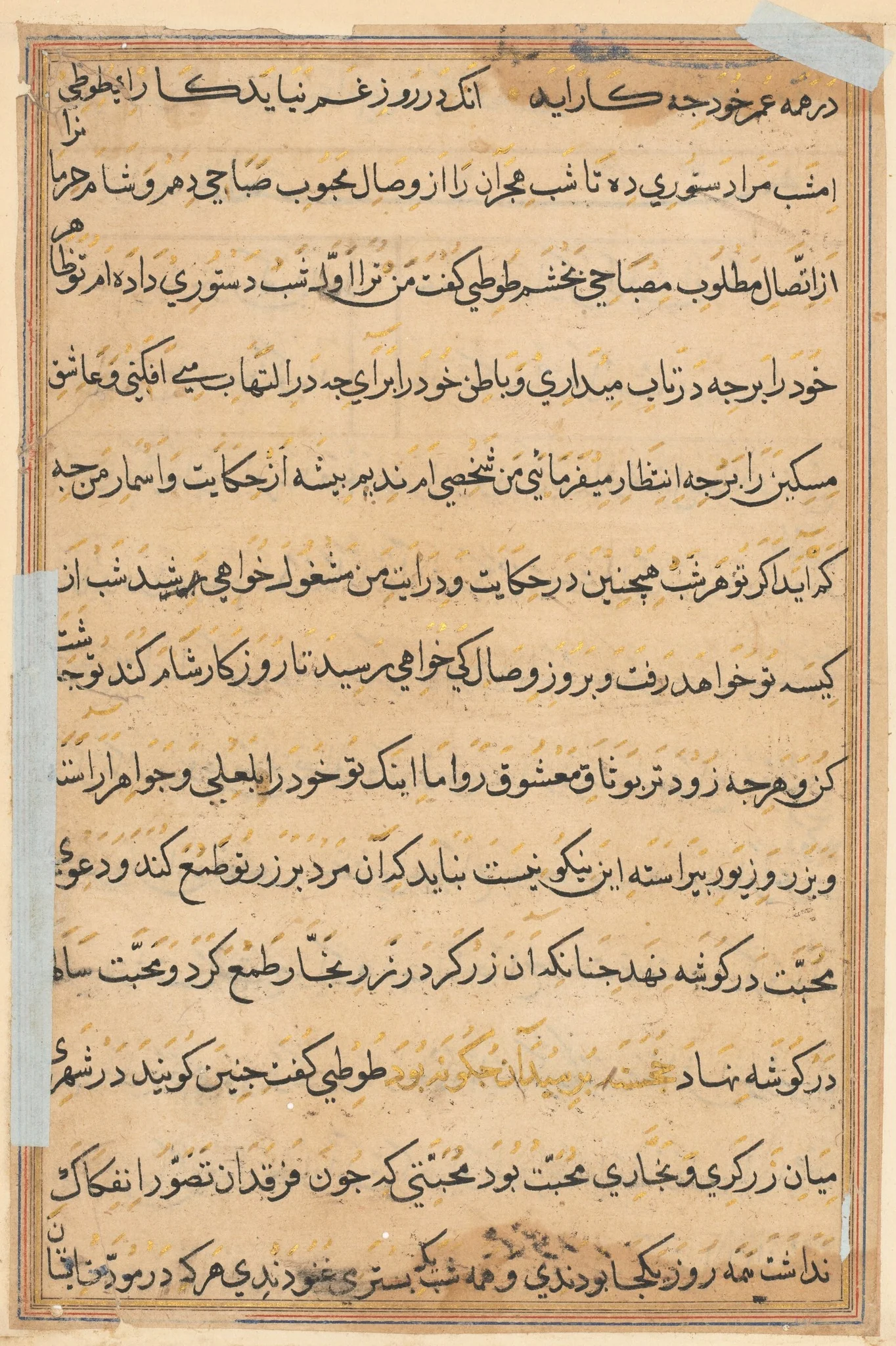 Page from Tales of a Parrot (Tuti-nama): text page, detail