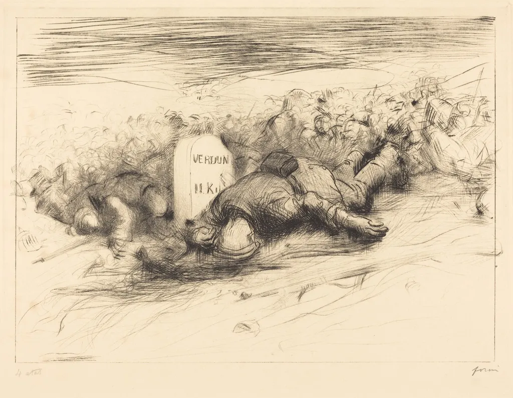 La Borne - Verdun (The End - Verdun), by Jean-Louis Forain, ink, 1916