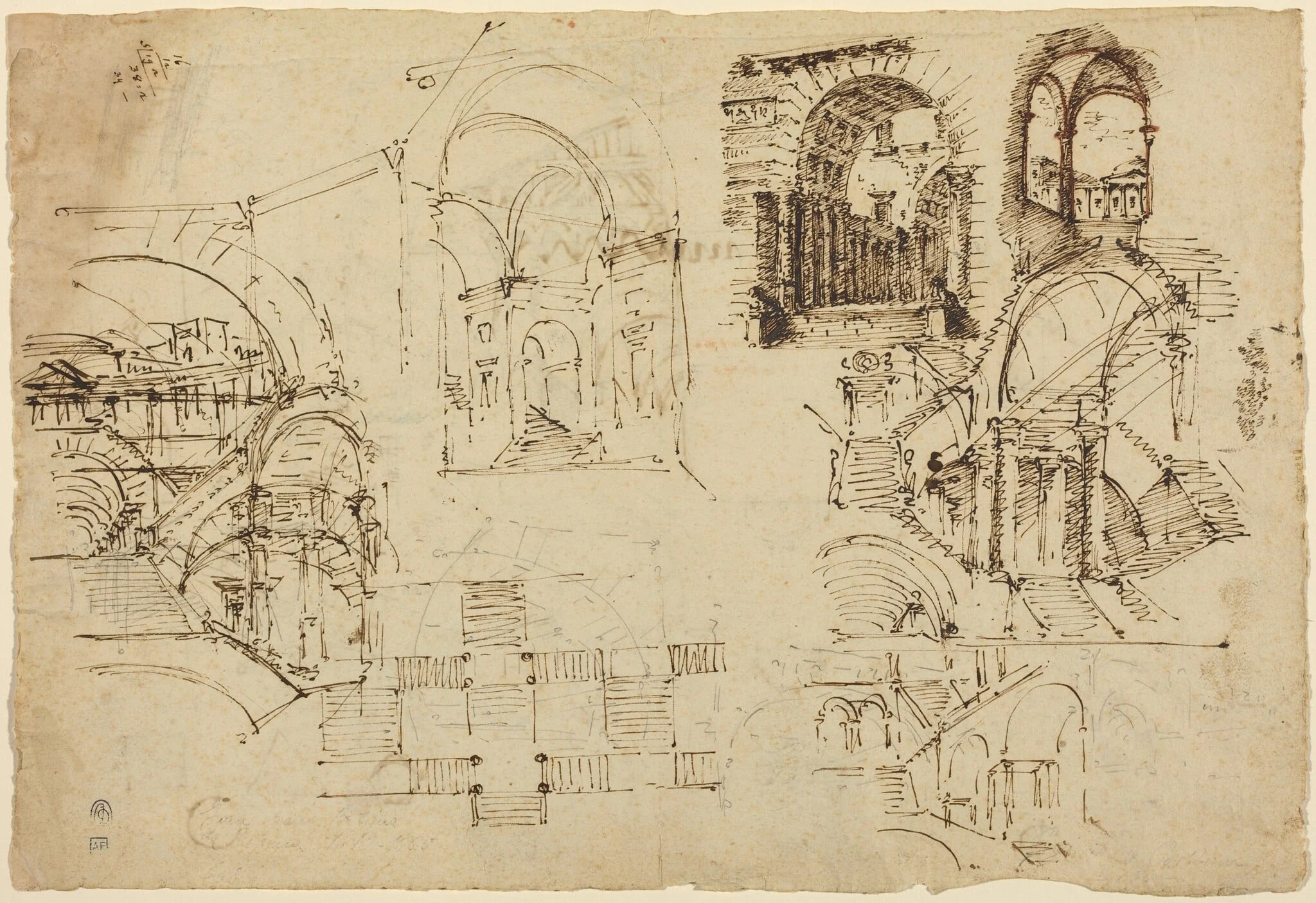 Designs for Palatial Staircases [recto], detail
