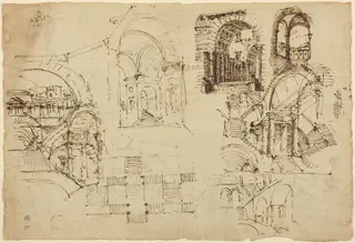 Designs for Palatial Staircases [recto], by Lorenzo Sacchetti, ink, 1800