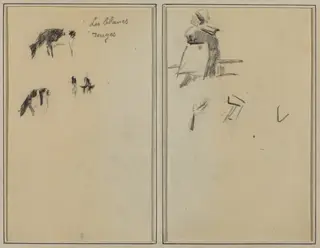 Two Cows; A Seated Breton Woman [verso], by Paul Gauguin, crayon, 1886