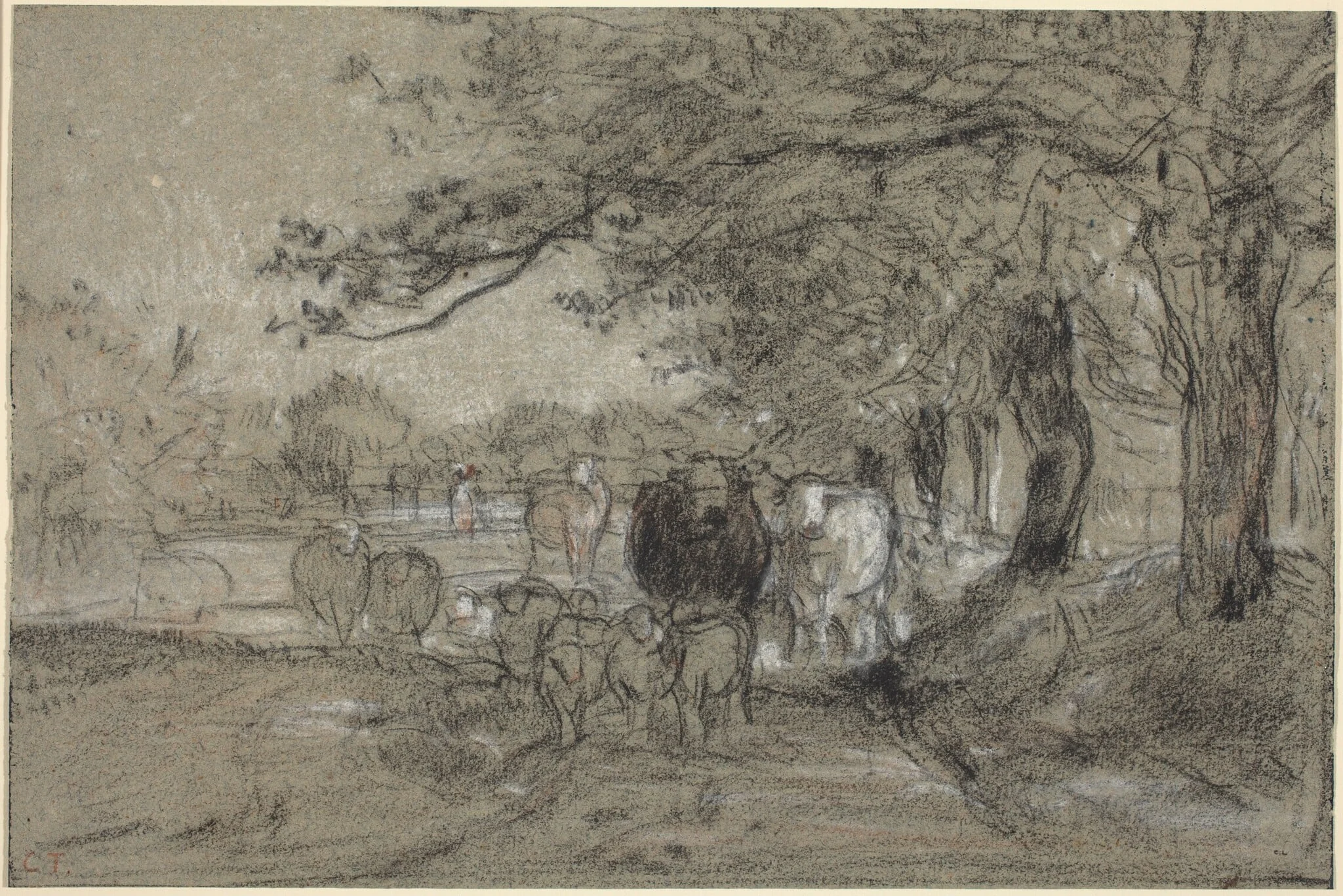 Cows and Sheep under Trees, detail