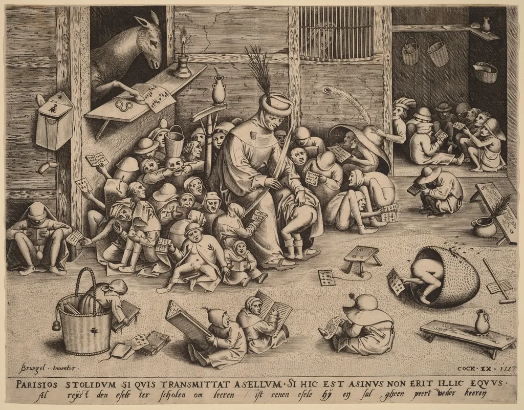 The Ass at School, by Pieter van der Heyden, ink, 1557