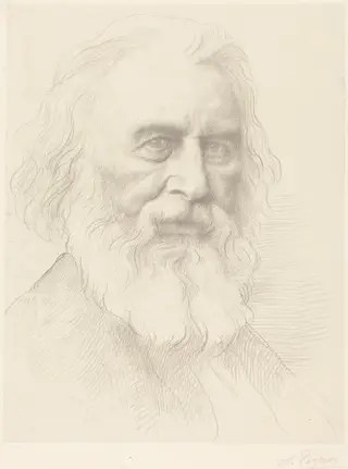 H.W. Longfellow, 2nd plate, by Alphonse Legros, ink, 1874