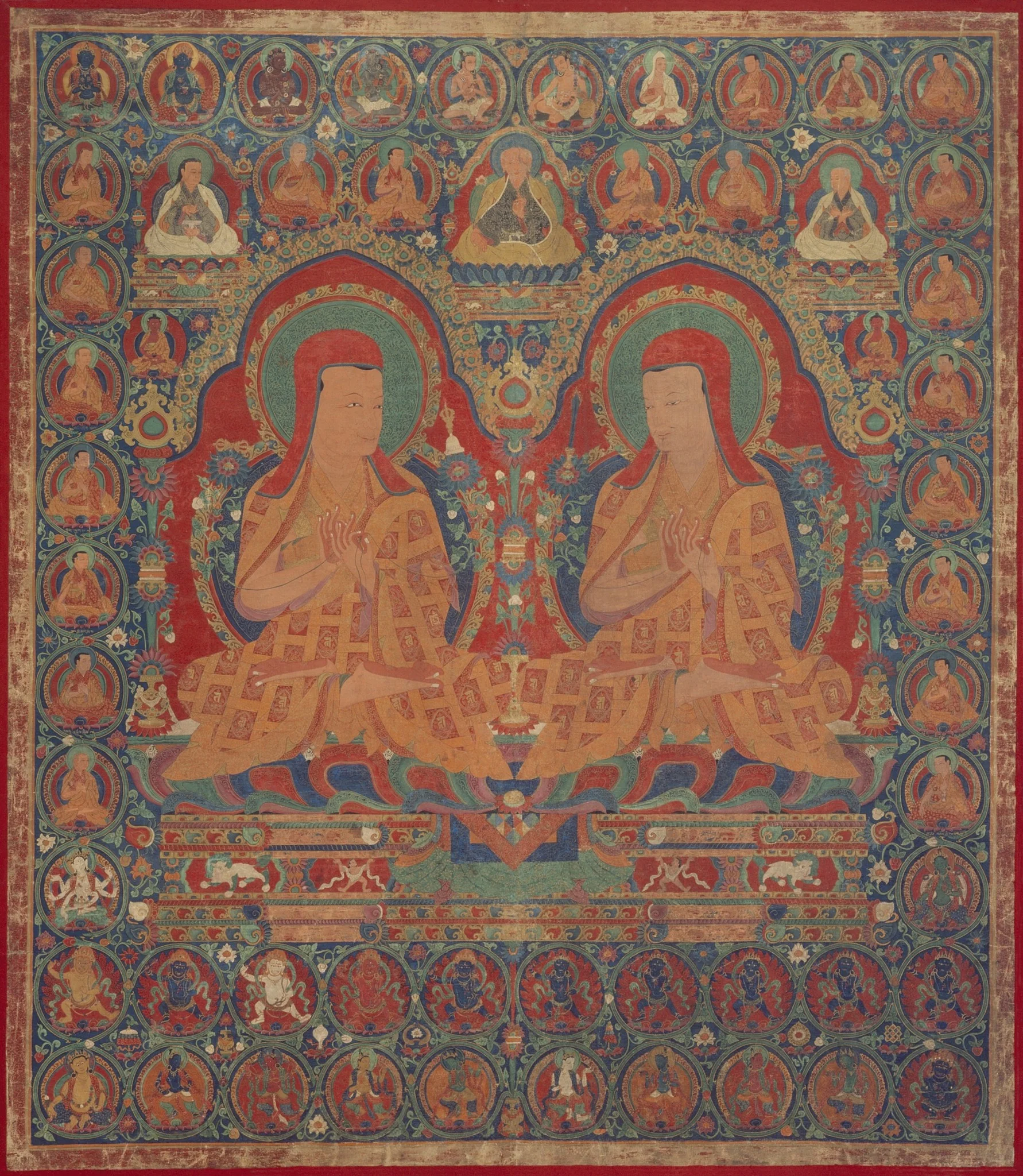 Kunga Wangcuk (1424-1478) and Sonam Senge (1429-1489), The Fourth and Sixth Abbots of Ngor, detail