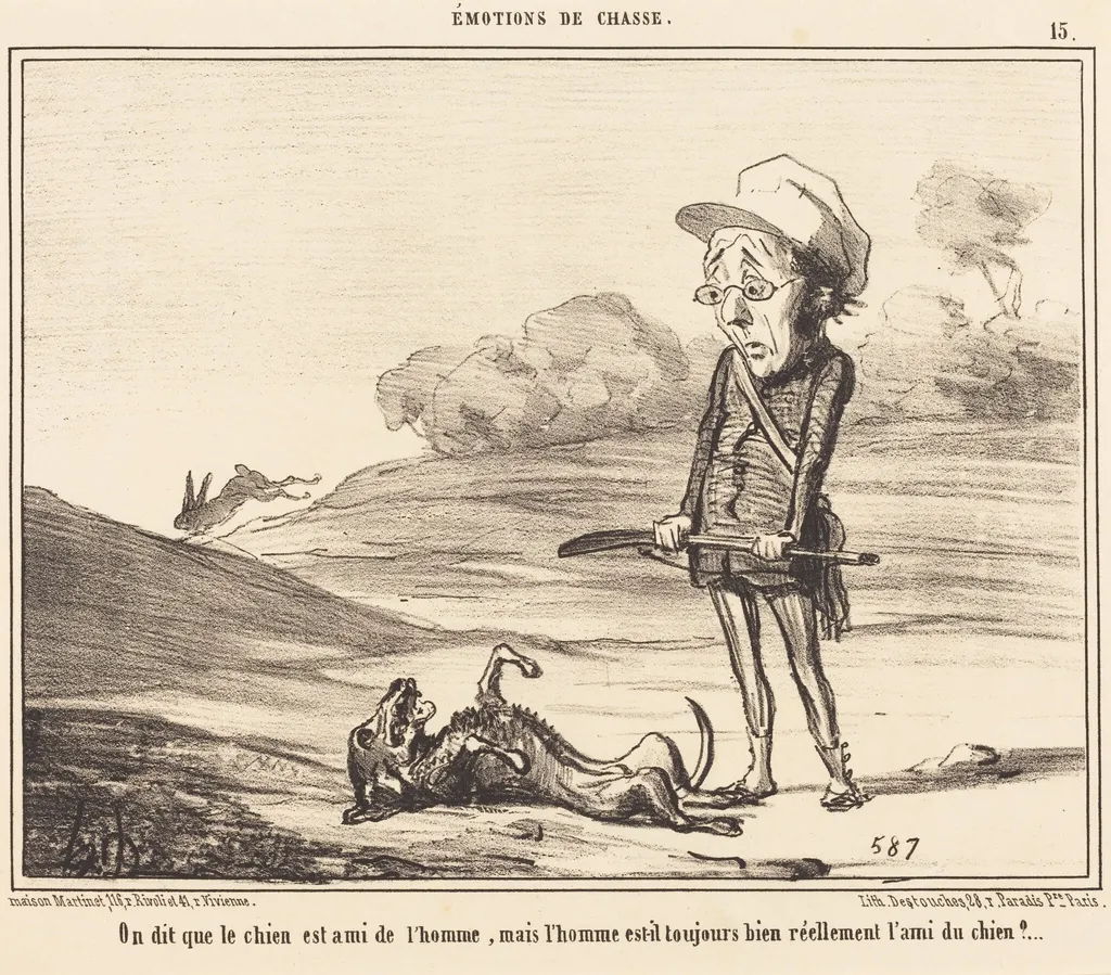 On dit que le chien est ami de l'homme..., by Honoré Daumier, ink, 1855