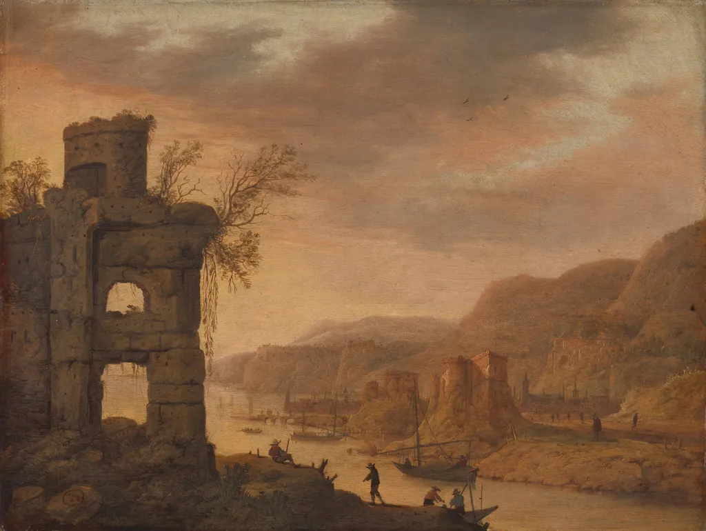 River Landscape, by Dirck Verhaert, unspecified, 1652