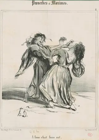 A bon chat bon rat, by Honoré Daumier, ink, 1840