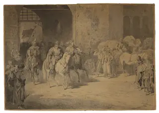 Leaving the castle, by Józef Brandt, unspecified, 1864