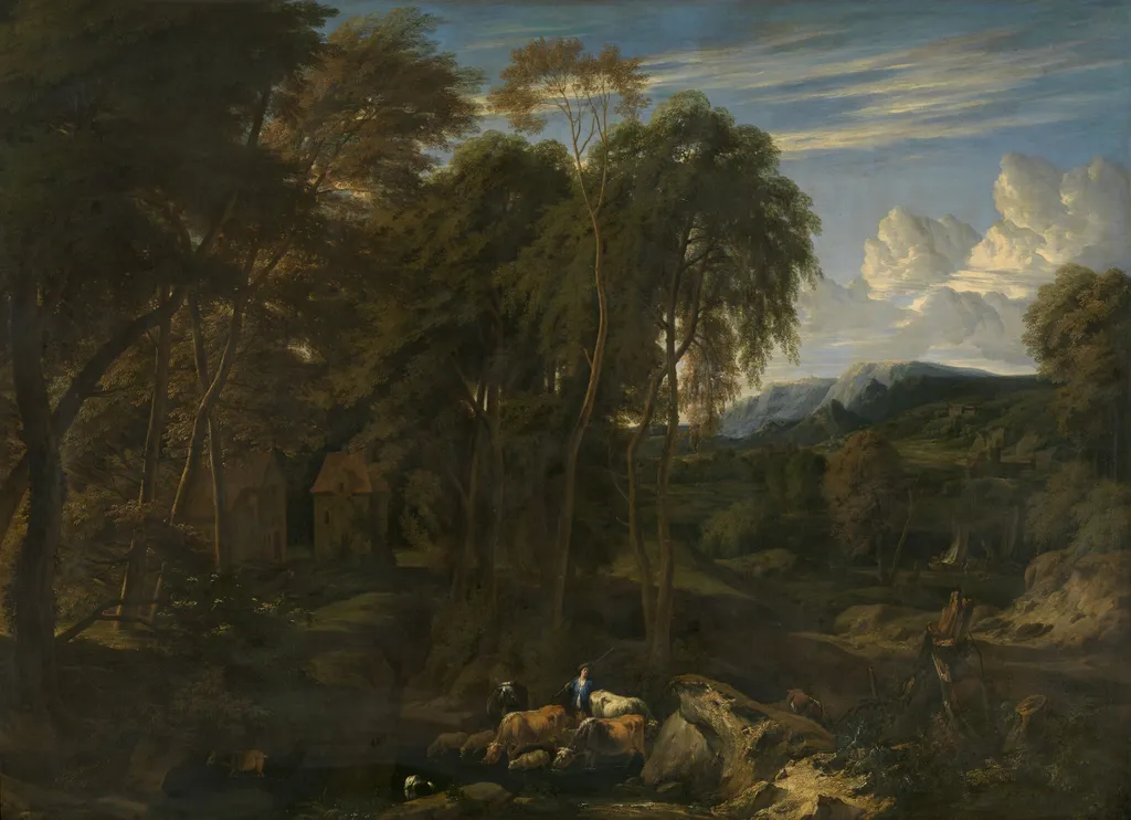 Landschap, by Jan Baptist Huysmans, oil, 1700