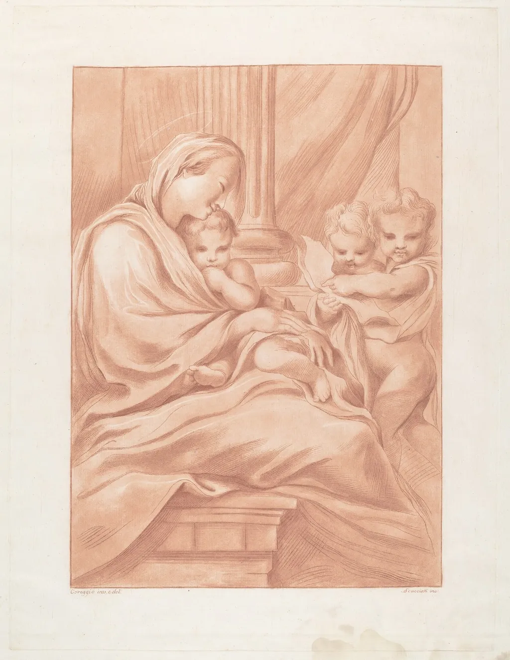 Virgin and Child with Two Angels, by Andrea Scacciati, ink, 1766