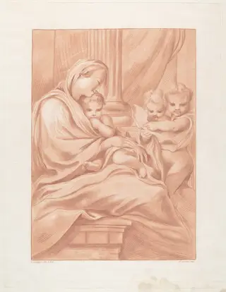 Virgin and Child with Two Angels, by Andrea Scacciati, ink, 1766
