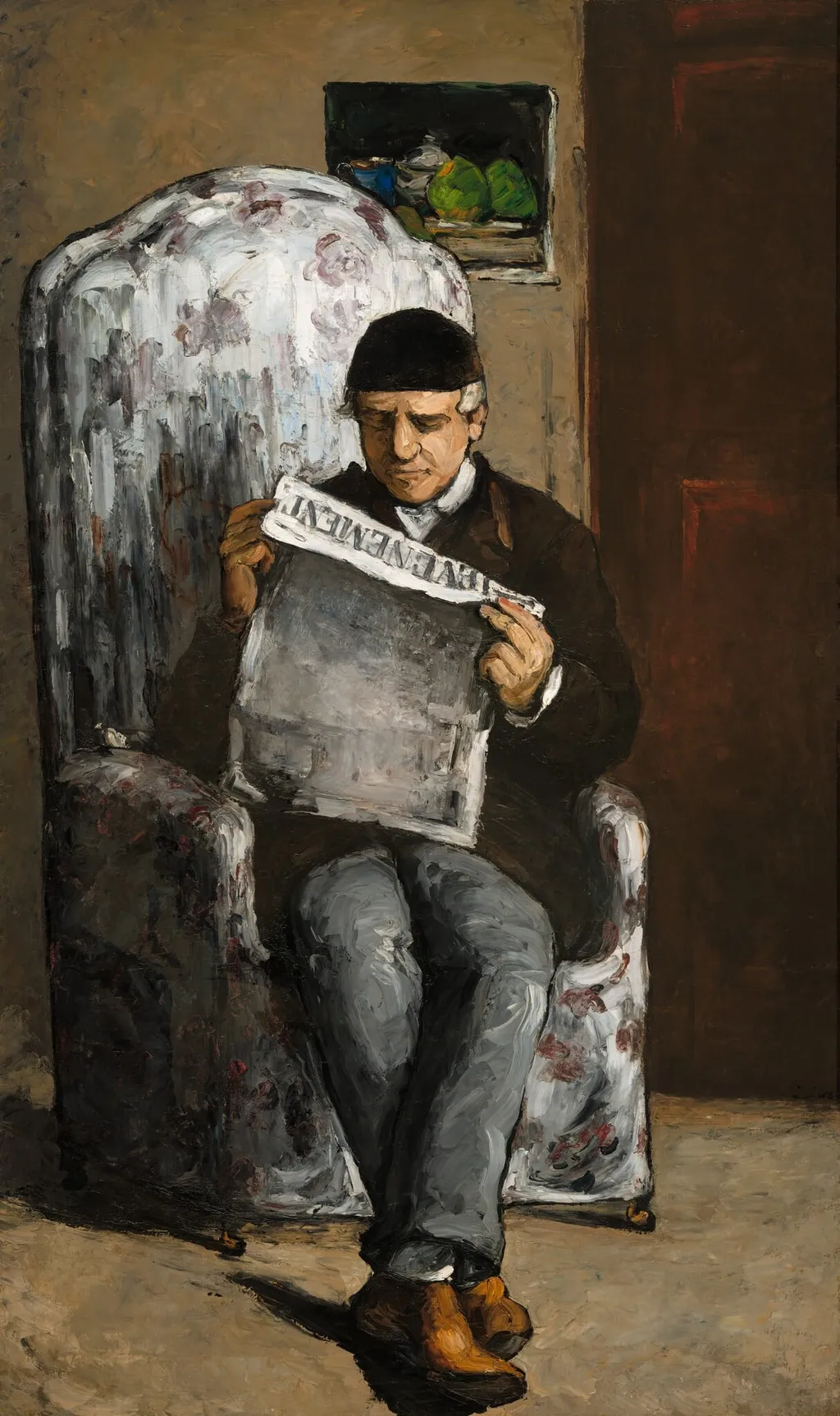 The Artist's Father, Reading "L'Événement", by Paul Cézanne, oil, 1866