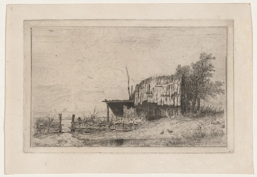 The Little Shed (Le petit Hangar), by Louis Hector François Allemand, ink, 1855