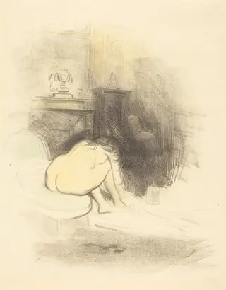 Femme nue, s'essuyant les pieds (planche en hauteur) (Nude Woman Drying Her Feet) (vertical plate), by Jean-Louis Forain, crayon, 1895