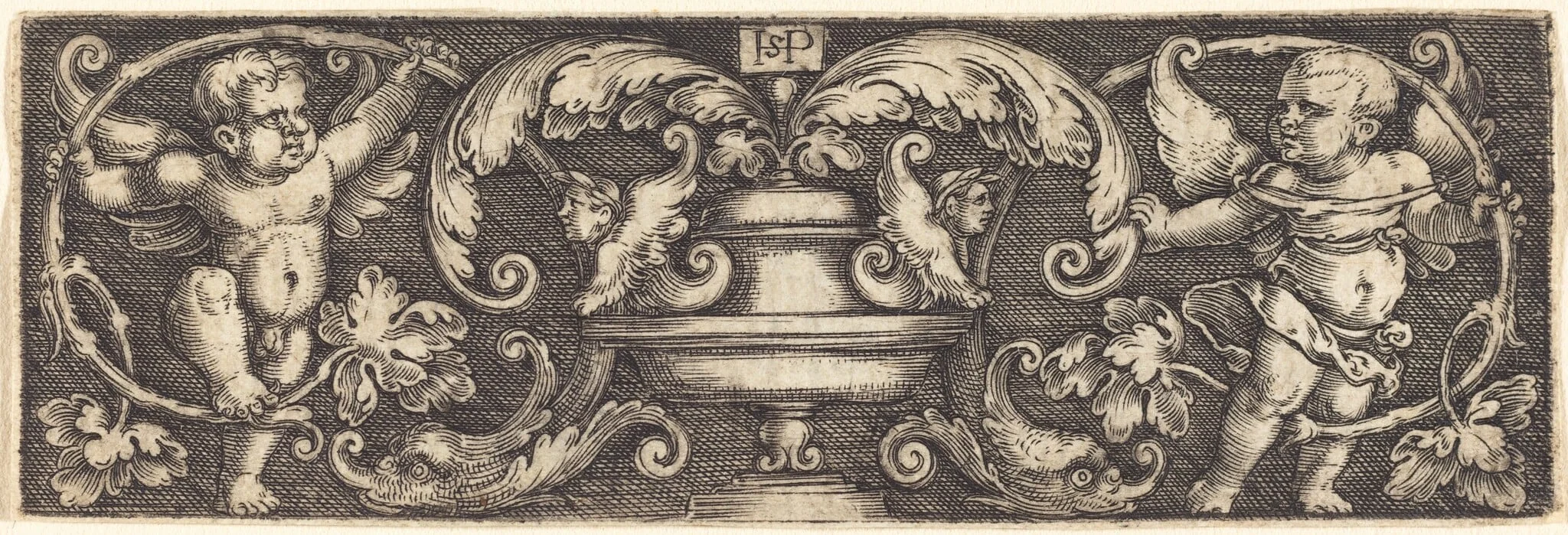 Ornament with a Vase Between Two Genii, detail
