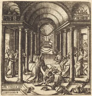 Christ Driving the Money Changers from the Temple, by Léonard Gaultier, ink, 1578