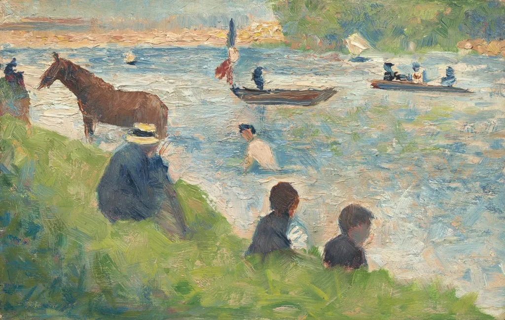 Horse and Boats (Study for "Bathers at Asnières"), by Georges Seurat, oil, 1884