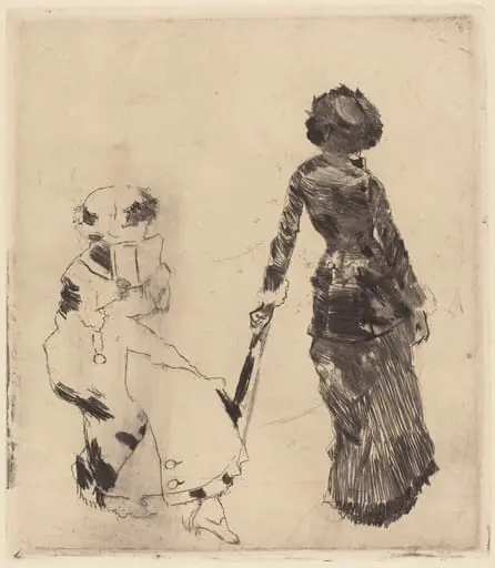 Mary Cassatt at the Louvre: The Etruscan Gallery, by Edgar Degas, ink, 1880