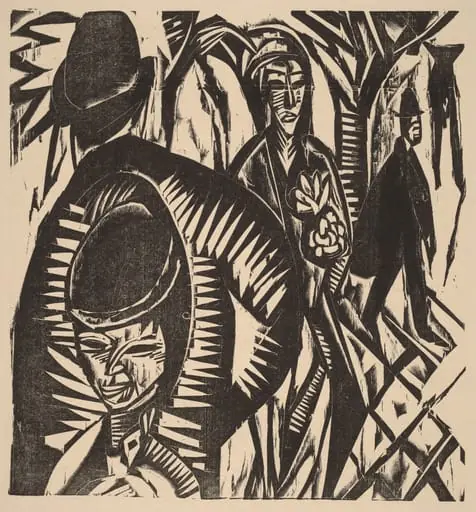 Street Scene after the Rain (Straßenszene, Nach dem Regen), by Ernst Ludwig Kirchner, ink, 1914