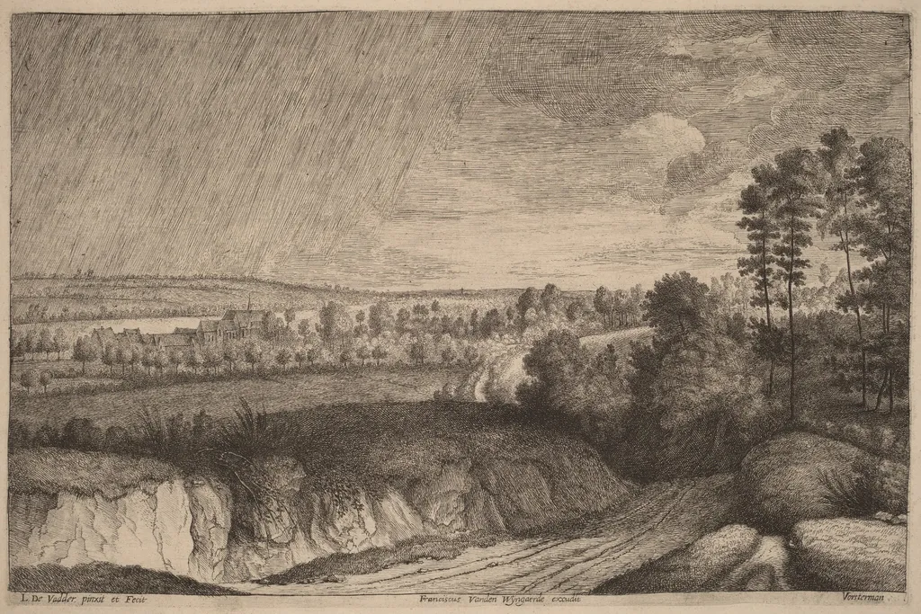 Rainy Landscape, by Lucas Emil Vorsterman, ink, 1652