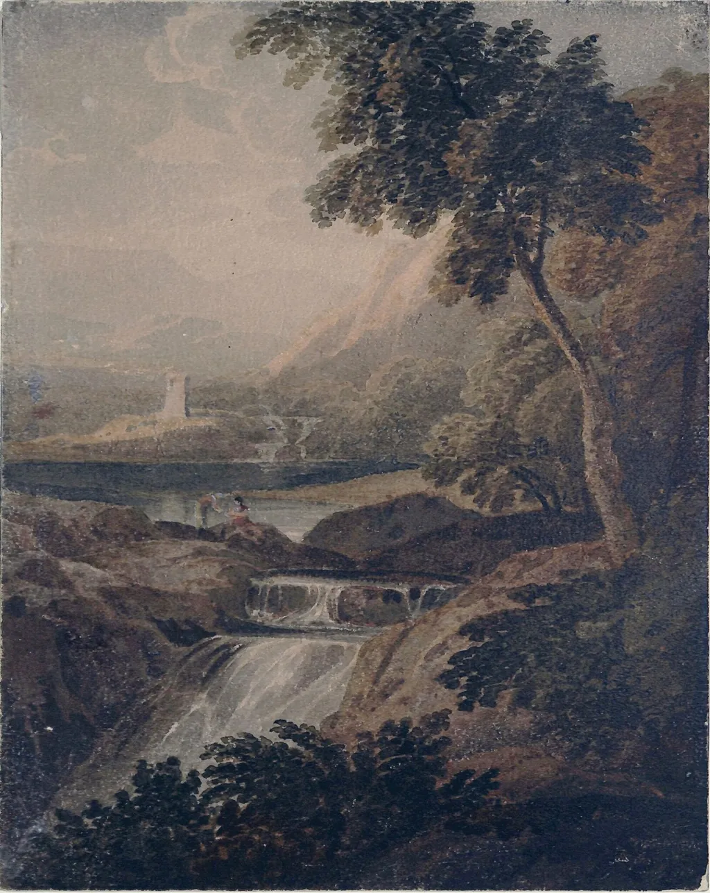Mountainous Landscape, with Cascade, by William Havell, watercolor, 1800
