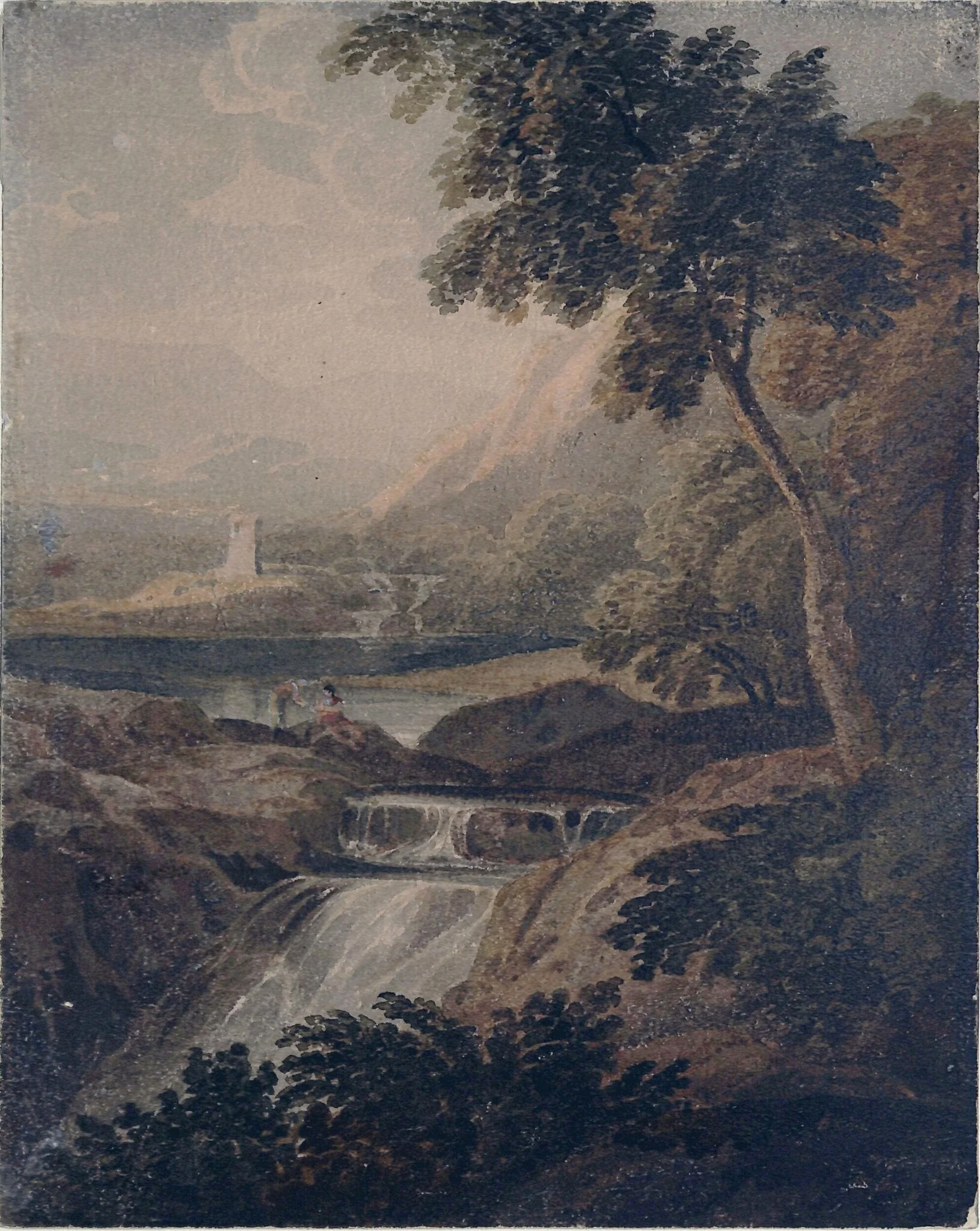 Mountainous Landscape, with Cascade, detail
