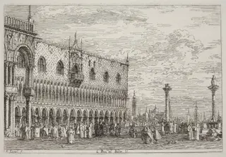 La Piera del Bando. V. [lower right], by Canaletto, ink, 1740