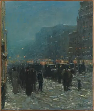Broadway and 42nd Street, by Childe Hassam, oil, 1902