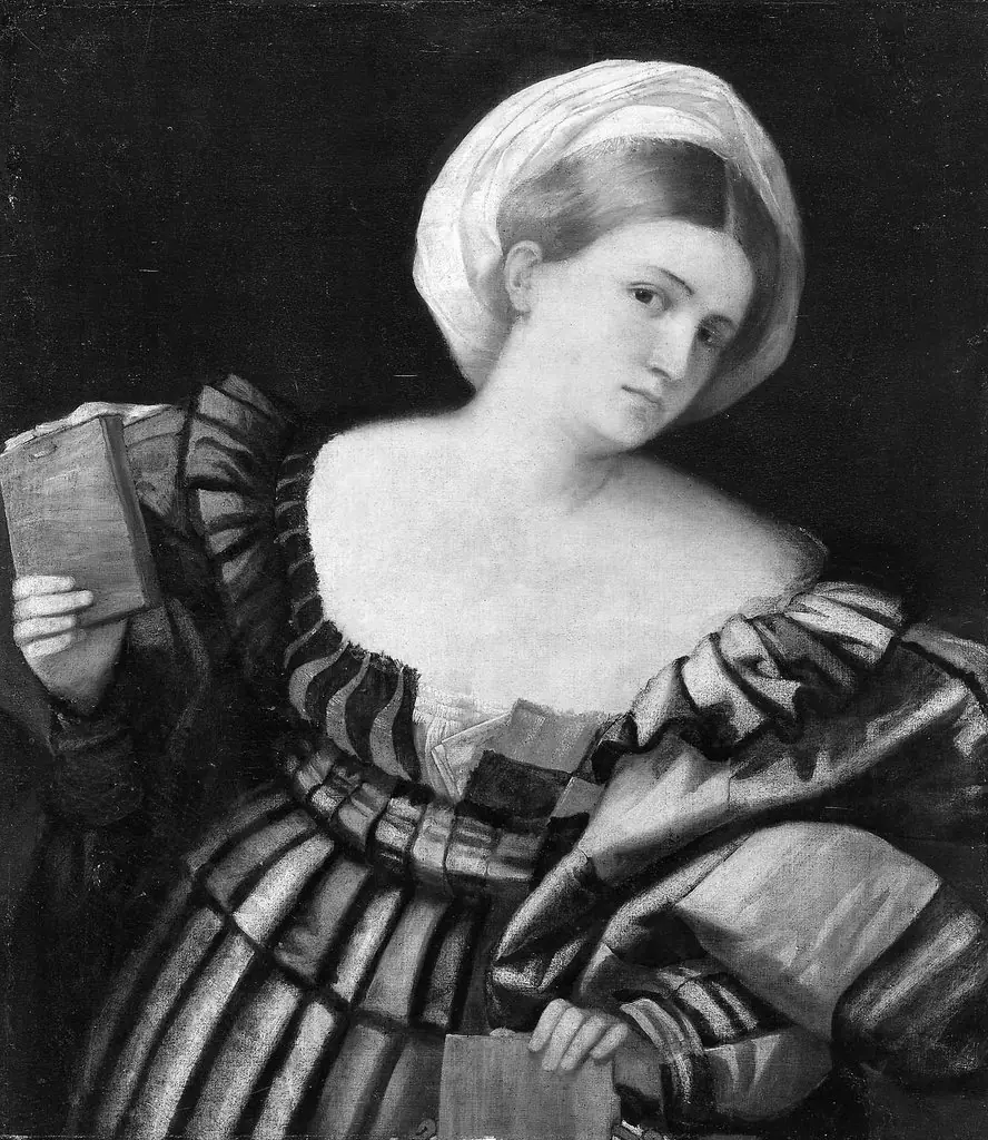 Woman Holding Two Tablets (the Cumaean Sibyl?), by Bonifazio Veronese, oil, 1530